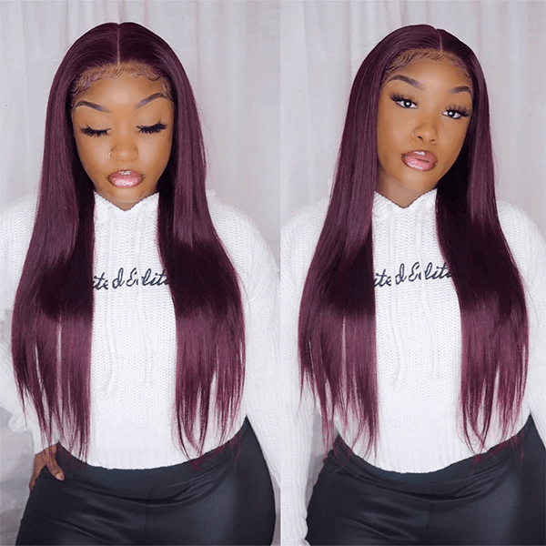 qvr wigs transparent lace front dark purple straight wig
