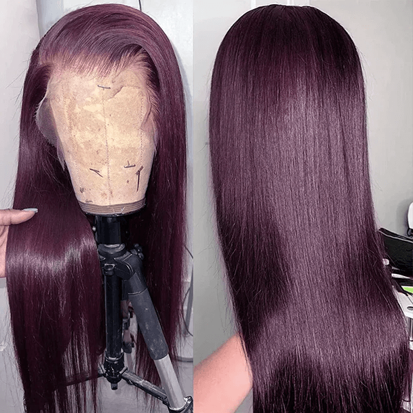 qvr wigs straight dark purple lace front wig for black women