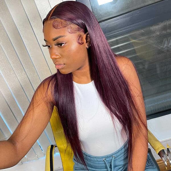 human hair wigs grape purple transparent lace front wig