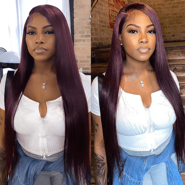 qvr wigs 13x4 lace front straight grape purple wig