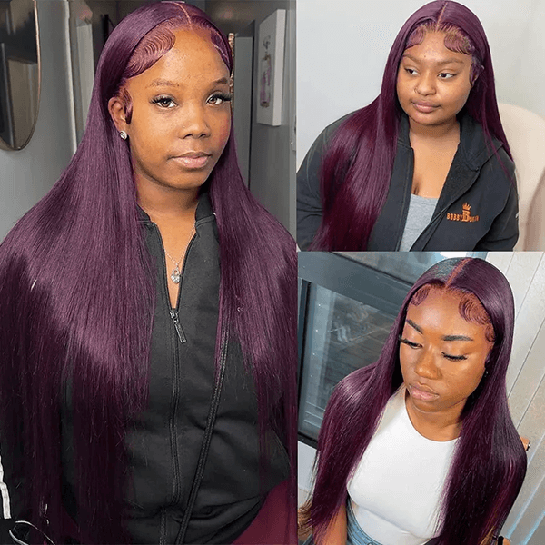 vibrant dark purple human hair lace wigs with transparent lace