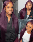 vibrant dark purple human hair lace wigs with transparent lace