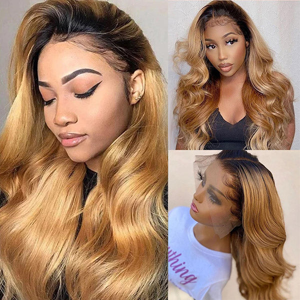  t1b/27 colored brazilian body wave human hair bundles with 4x4 lace closure