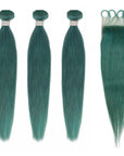 jade green straight human hair 3 bundles and lace closure virgin human hair weave
