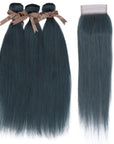qvr ink blue jade shade straight human hair bundles and dark jade green virgin human hair with lace closure