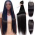 qvr silky straight natural black human hair bundles with 4x4 lace closured hair weave