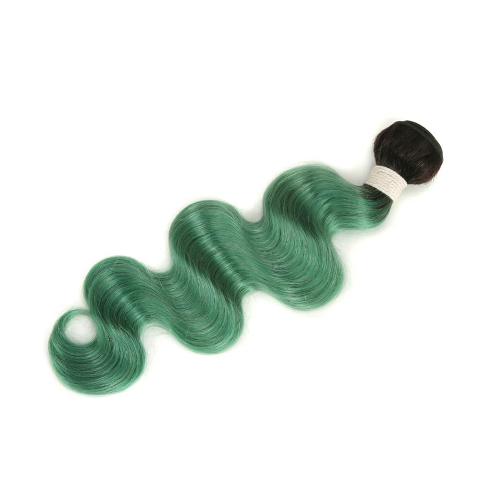 ombre turquoise green body wave virgin human hair bundles 1pc