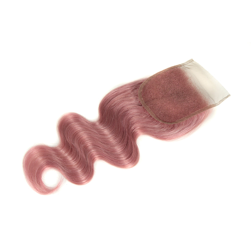 pink2 body wave human hair weave with 4x4 lace closure