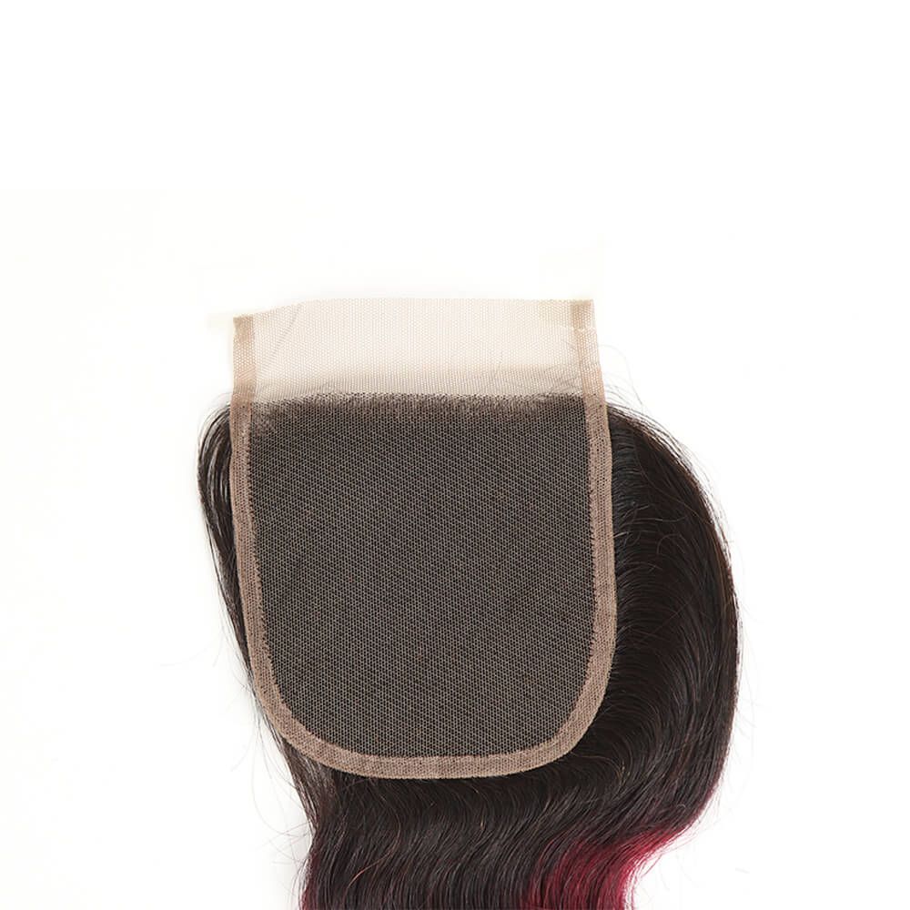 t1b/99j wavy human hair with hand tied 4x4 lace closure