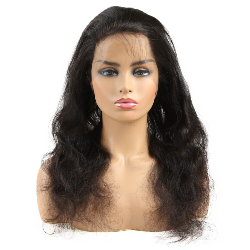  restyled body wave natural black human hair bundles with 360 lace frontal hair weave front view