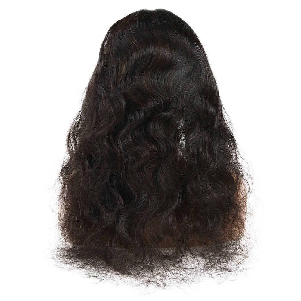  restyled body wave natural black human hair bundles with 360 lace frontal hair weave back view