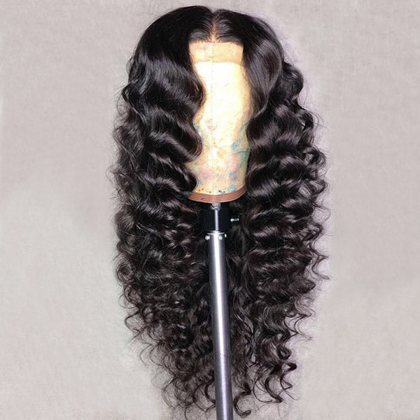 defined wavy human hair wear and go wig with invisible lace frontal