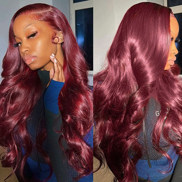 qvr wigs 99j burgundy body wave lace front wig for black women