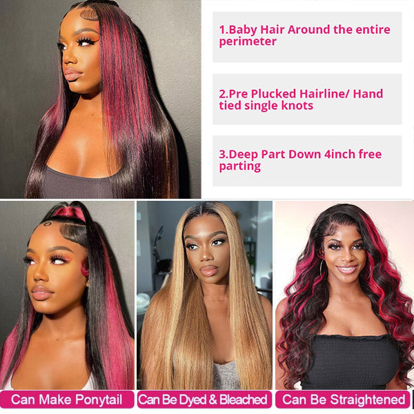 highlighted human hair wigs with 4x4 lace front for natural look