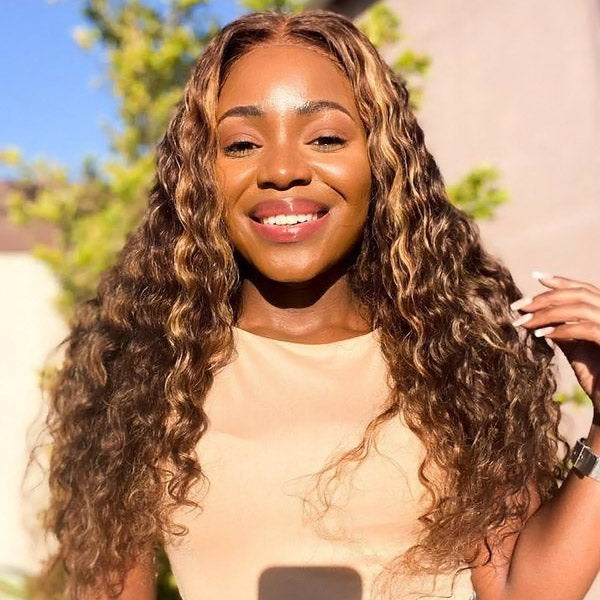 qvr wigs deep wave with honey blonde highlights