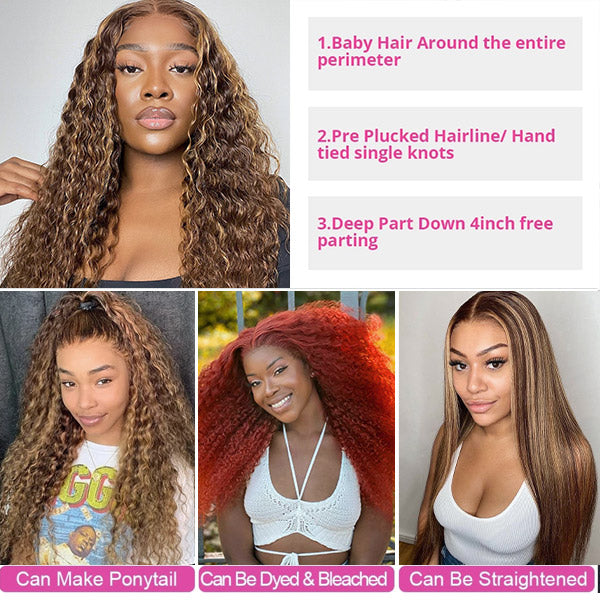 honey blonde 30inch deep wave human hair lace wigs for black women