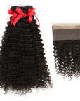 natural black curly human hair bundles with 360 lace closure hair weave
