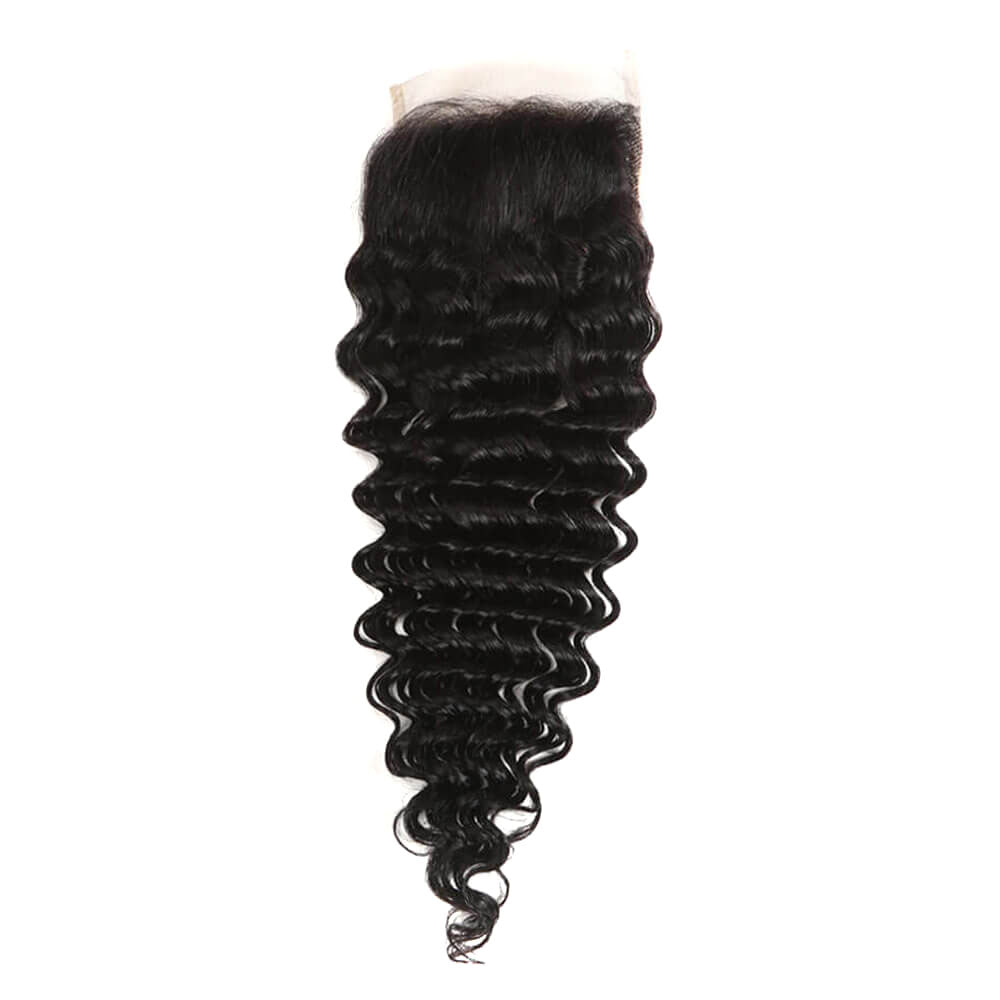 qvr deep wave natural black virgin human hair with 4x4 lace closure