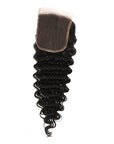 hand tied deep wave natural black virgin human hair with 4x4 lace closure