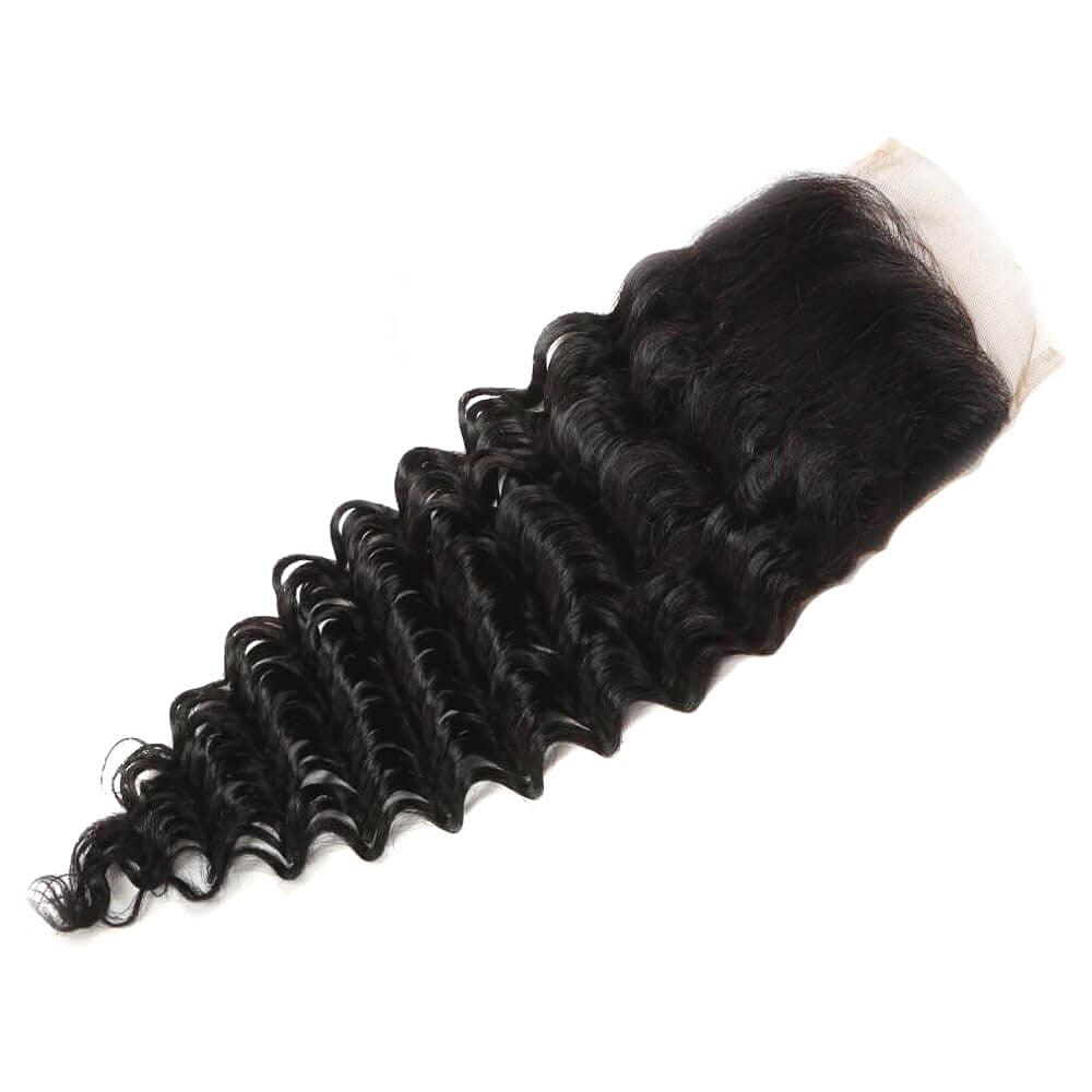 deep wave natural black virgin human hair with 4x4 lace closure