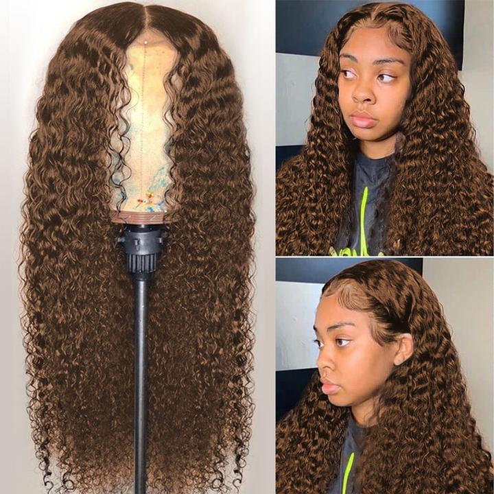 qvr glueless lace wigs, deep wave, with a stunning chestnut dark brown color.