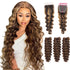 qvr brown highlight deep wave human hair bundles with lace closure piano color virgin human hair weave