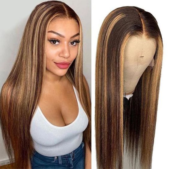qvr wigs straight highlight human hair wigs for black women