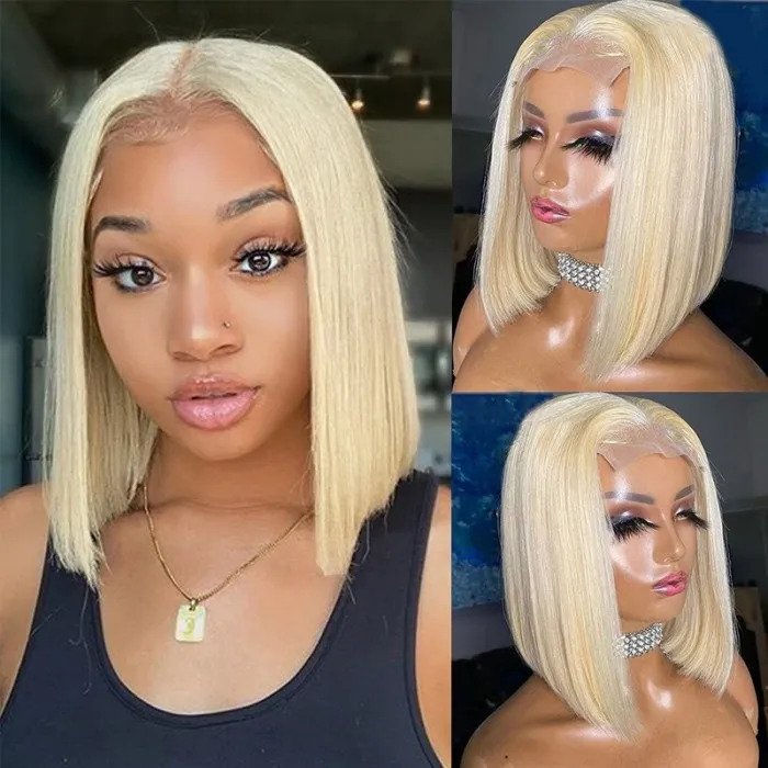 613 blonde short bob wigs straight and silky style