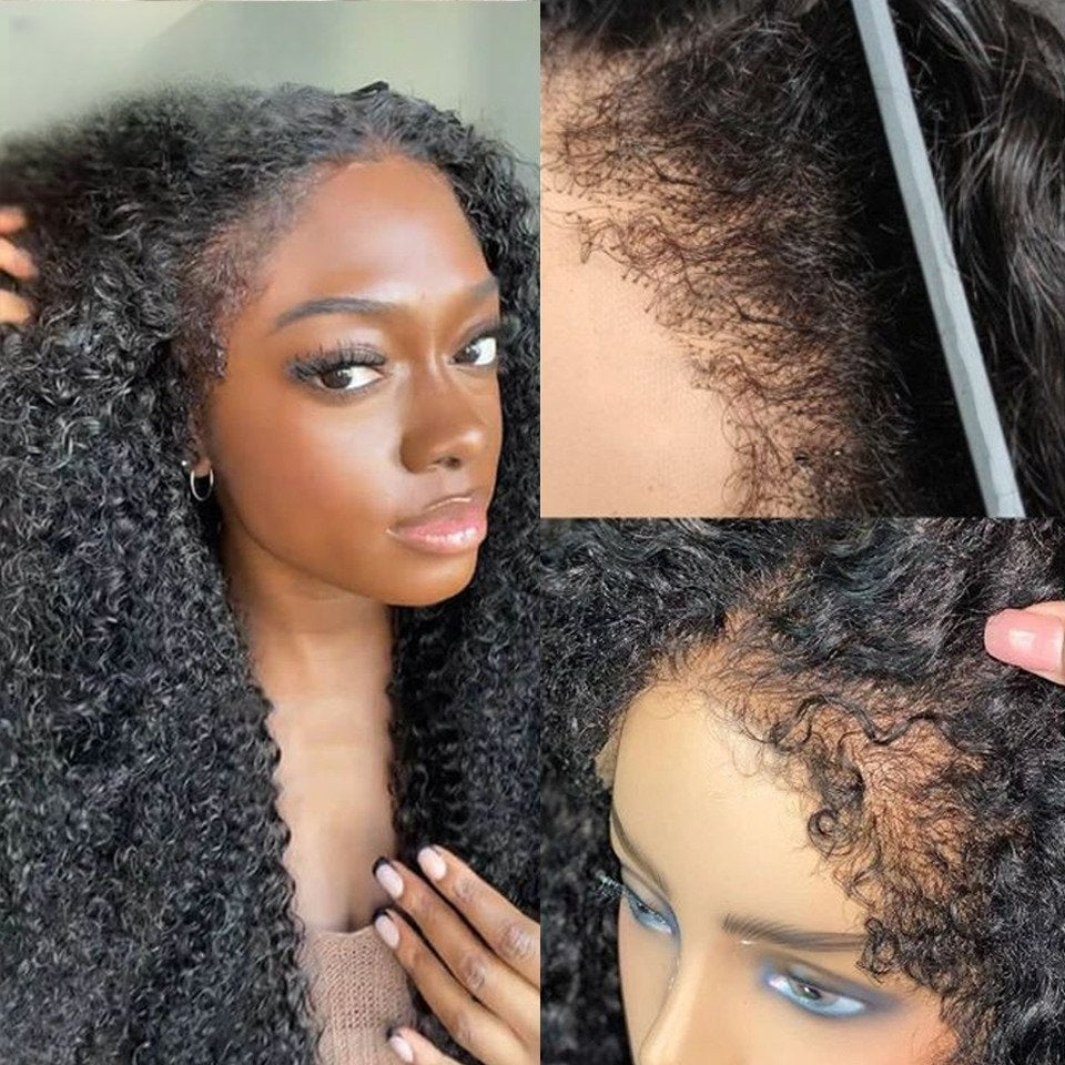 qvr wigs realistic curly edge hairline kinky curly 13x4 lace frontal wig
