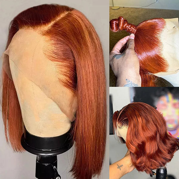 glueless straight orange bob wigs human hair