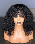 beautiful kinky curly bob wigs, 12a grade human hair with bangs for natural black hair