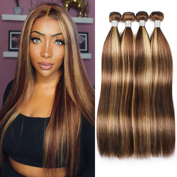 qvr highlight p4/27 silky straight human hair bundles ombre honey blonde
