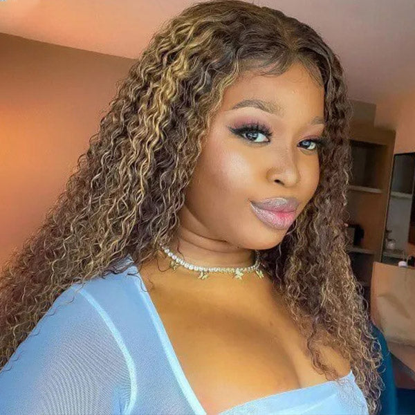 human hair lace wigs highlight curly 13x4 transparent lace front honey blonde