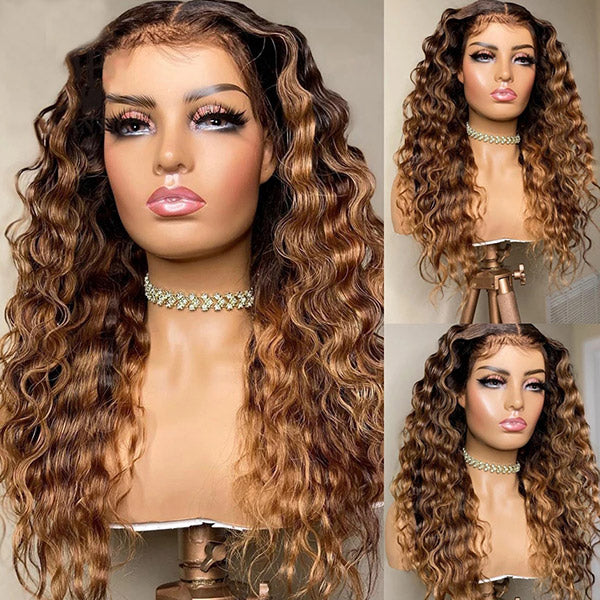 human hair lace wigs 30 inch loose deep brown blonde highlights for black women