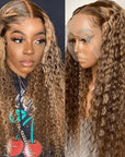 qvr wigs 13x4 hd lace front deep wave 30inch ombre honey blonde hair