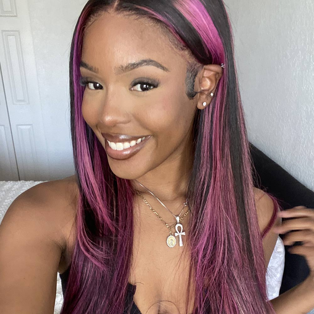 bold purple highlights human hair lace wigs for black women