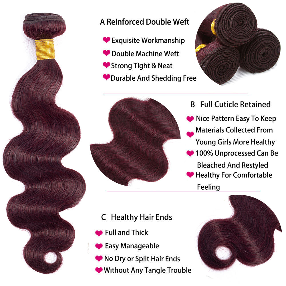 machine weft body wave burgundy 99j human hair bundles