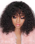 full machine made kinky curly bob wig, 12a grade human hair wig with bangs for african american women