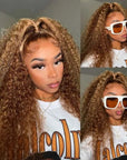 qvr wigs curly human hair lace front wig honey blonde color for black women