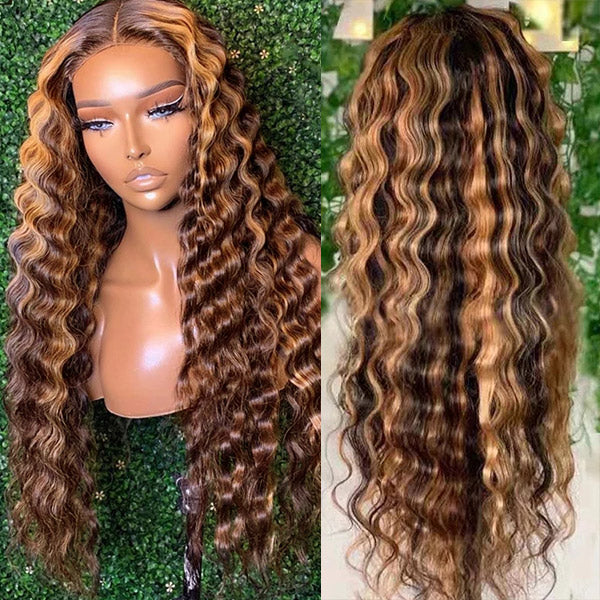 qvr wigs loose deep 30 inch virgin human hair brown blonde 13x4 lace front