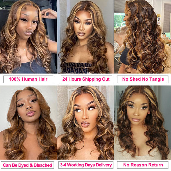 piano highlight  body wave human hair 3 bundles with 13x4 lace frontal closure virgin hair