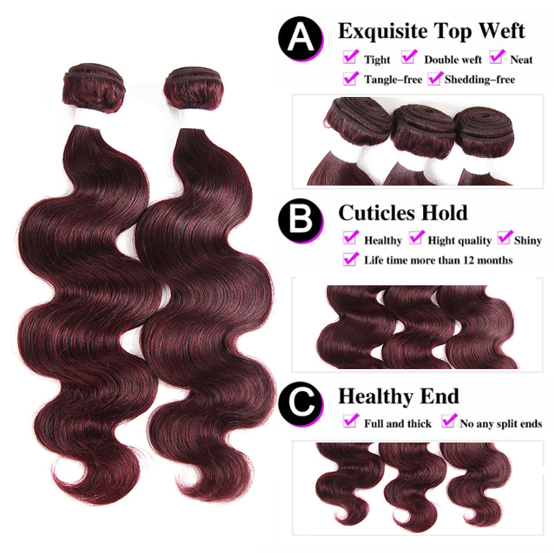 no split end body wave burgundy 99j human hair bundles
