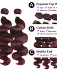 no split end body wave burgundy 99j human hair bundles