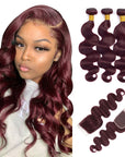 qvr body wave 99j human hair bundles with 4x4 lace closure virgin human hair