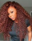 kinky curly glueless wigs in reddish brown for a fierce, striking appearance