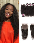 qvr jerry curly natural black human hair bundles with 4x4 lace hair weave