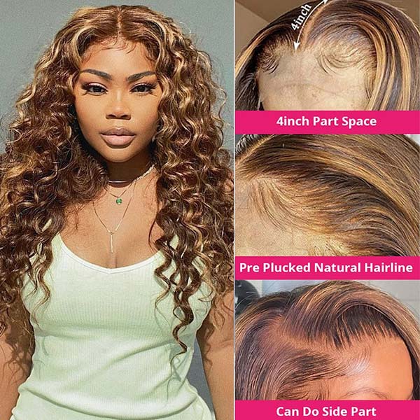 qvr wigs loose deep with highlights and 4x4 lace closure