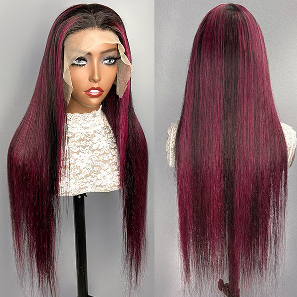 qvr wigs 13x4 lace front straight hair with highlighted colors