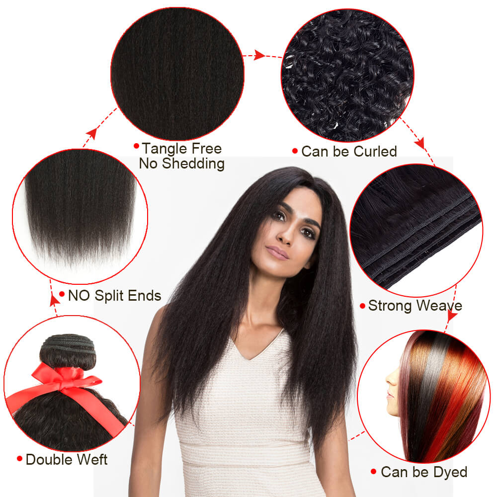 no split end natural black kinky straight human hair bundles 1pc