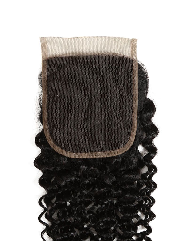 hand tied 4x4 jerry curly human hair with lace closure